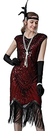 Image of Women 1920s Gatsby Flapper Dress Sexy Open Back Strap Fringed Cocktail Party Dress with 20s Accessories
