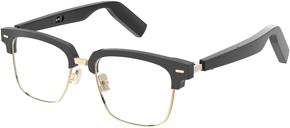 Bluetooth Audio Smart Glasses, Blue Light Filter Lenses Smart Glasses, Voice Assistants, Fashionable and Comfortable, IP67 Waterproof, Indoor Outdoor Entertainment Glasses (Black)