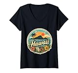 Photo Gallery donna vintage hawaii island scena fiori floreale tramonto souvenir maglietta con collo a v Photo Gallery donna vintage hawaii island scena fiori floreale tramonto souvenir maglietta con collo a v