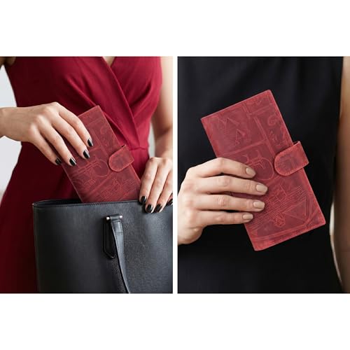 Image of Oak Leathers Checkbook Cover Slim Minimalist For Men with RFID Blocking Credit Card Holder Wallet (Egyptian Red)