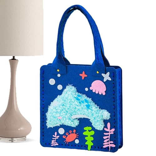Genérico Embroidery Sewing Tote Bag, Colorful Animal Sewing Craft Kit, Lightweight Yarn, Board Supplies Needlework Set 8.27x14.17 inches for Home School Travel