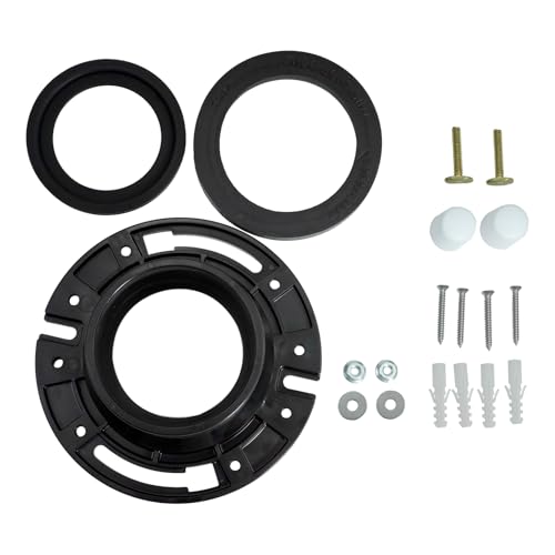 Image of RV Toilet Seal and Flange Kit 3 in 1 Combo Compatible with Dometic 300 /310 /320 Toilets Replaces 385345892 Floor Flange + 385311658 Flush Seal + 385311652 Base Seal Black RV Toilet Repair Kit