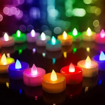 Beichi 24 Pack Color Changing LED Tea Lights, Flameless Tealight Candles with Colorful Lights, Battery Operated Colored Fake Candles for Weeding, Party and Christmas, No Flickering Light, White Base