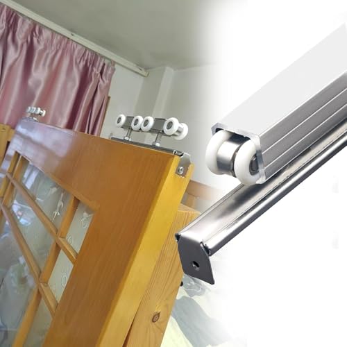 Kit de herraje para puerta corredera de granero 4 6 8 10 12 13FT, riel personalizado para puerta de armario, montaje en techo, sistema de riel de puerta de bolsillo de aluminio (100cm/3.3ft/39.4in) miniatura 1