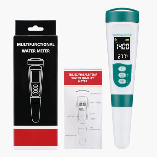 Image of 5-in-1 Digital Water Tester TDS Meter Auto Calibration for Pool & Aquarium | Portable Water Quality Testing Pen with EC pH Salinity Temperature and TDS Meter for Drinking Water, Fish Tank, Hydroponics