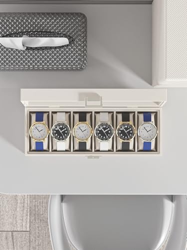 Image of Watch Display Case For Men,Leather Watch Organizer Box,Watch Travel Organizer Tray,Watch Collection Storge Holder For Women (Beige Velvet, 6 Slots)