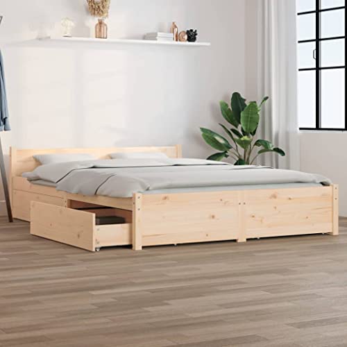 Emmtore Estructura de Cama con Cajones Matrimonial Somier Dormitorio Base Habitación Muebles Mobiliario Hogar Cuarto Descanso Natural 135x190 c
