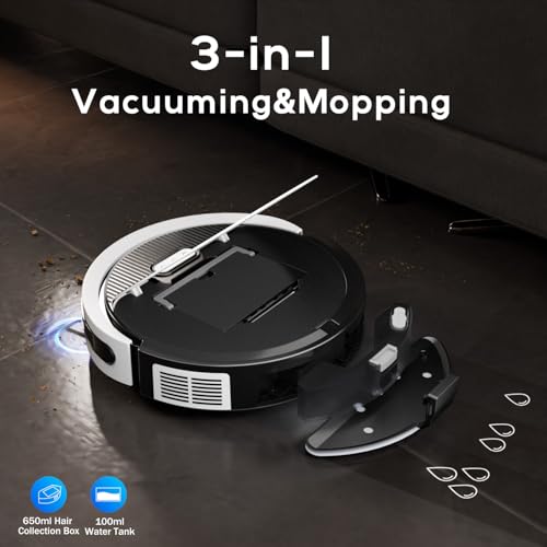 Image of Robot Vacuum and Mop Combo, Automatic Vacuum Robot with 2.4GWi-Fi /APP /Alexa, Self-Charging Robot Vacuum Cleaner for Home Ultra Slim Quiet,Tangle Free,Ideal for Hard Floor Pet Hair (Write)