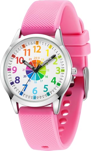 SIMSAM Montre Enfant Garcon, Montre Enfant Fille 4, 5, 6, 7, 8, 9, 10, 11, 12 Ans, Montres Garçons Fille Pédagogique, Analogique - Rose