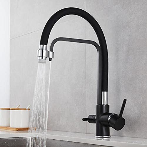 Robinet de cuisine 3 voies en laiton noir mat au design monotrou contemporain