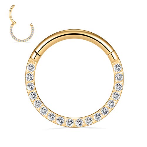 hengkaixuan G23 Titan Septum Schmuck 16G Daith Ohrringe Septum Clicker Ring Gold Nahtloser Higned Segment Ring Rook Conch Knorpel Helix Creolen Nase Creolen Piercing Schmuck 6mm mit CZ Cover