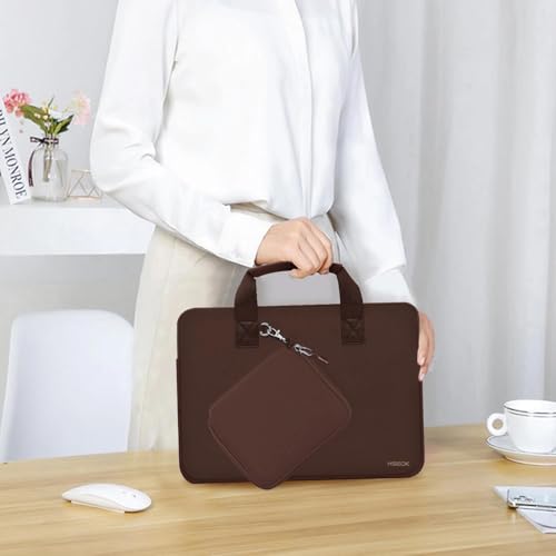 Image of Hseok Laptop Sleeve 13.3-14 inch Case with Small Pouch, Neoprene Computer Bag Compatible with MacBook Pro 14 inch M4 /M3 /M2 /M1 2025-2021, Mac Air /Pro 13.3 inch and Most 13-14 inch Notebooks,Coffee