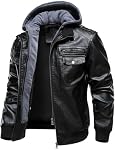 HOOD CREW Vestes de moto en cuir à capuche vintage pour hommes avec une tenue amovible Hood