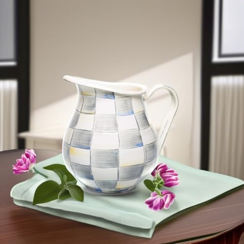 Image of MACKENZIE-CHILDS Pitcher with Spout, Gray-and-White Sterling Check
