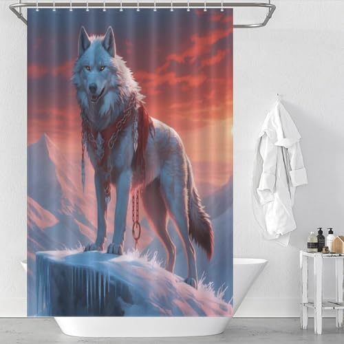 Rideau de douche loup en polyester lavable 122x183cm avec crochets