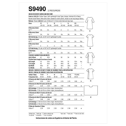 Simplicity Unisex Recovery Gowns and Bed Robe Sewing Pattern Kit, Code S9490, Sizes L-XL-XXL, Multicolor2