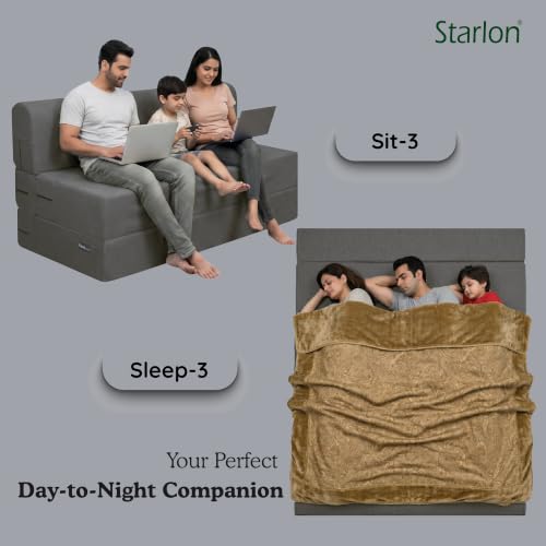 Image of Starlon 3 Seater Foldable Sofa Cum Bed 3-in-1 with Washable Jute Fabric Cover, Space Saving Guest Bed for Living Room & Apartment, Pre-Assembled Ash Gray 5x6 Ft