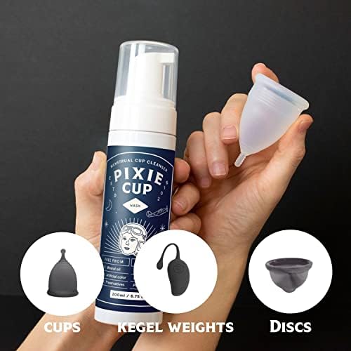 Pixie Menstrual Cup Wash - Foaming Dispenser - Cleaner Sterilizer for Period Cups & Discs - pH Balanced & Natural Organic Ingredients - Most Loved Formula To Wash Your Cup - Bamboo Printed Lid (6.5oz)