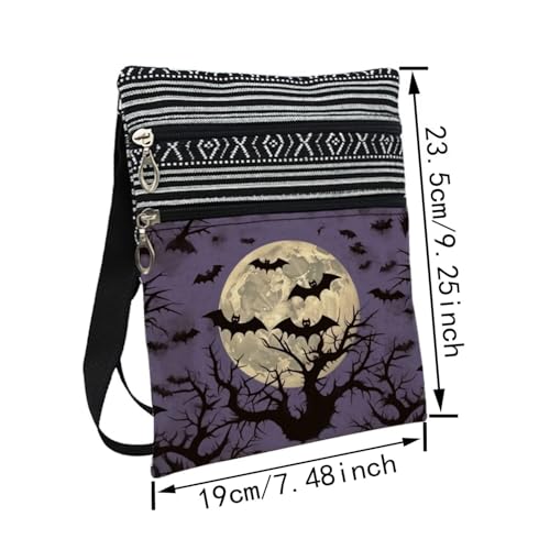 Halloween Night Bat Messenger Bag Small Ethnic Pattern Printed Adjustable Strap Crossbody Zipper Bag Halloween Night Bat Phone Bag Wallet Cute Shoulder Handbag for Women2