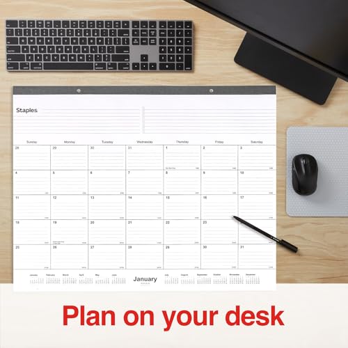 Image of 2026 Staples 21.75 inch x 17 inch Monthly Desk Pad Calendar, Gray (ST59701-26)