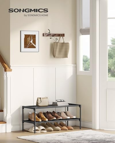 Image of SONGMICS Shoe Rack, 2-Tier Shoe Storage Organizer, Space-Saving, 11.7 x 24.5 x 12.2 Inches, Entryway, Metal Frame, Non-Woven Fabric Shelves, Ink Black ULSH022BH01
