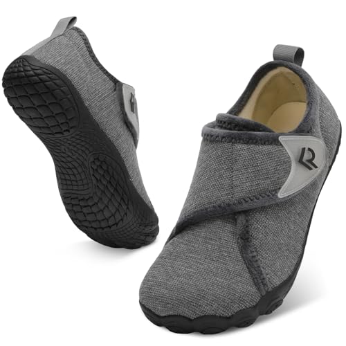 relxfeet Men's Slippers Wide Width Adjustable Orthopedic Diabetic House Shoes for Neuropathy Swollen Feet Relief Non-Slip Rubber Sole Indoor Outdoor (Dark Gray, Size 11)