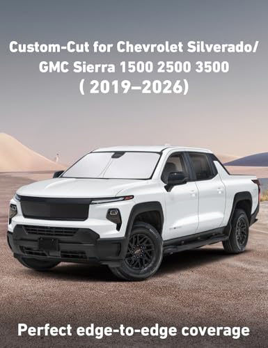 Image of EcoNour Windshield Sunshade Compatible for Chevy Silverado /GMC Sierra 1500 2500 3500 2019-2024 2025 2026, Front Windshield Sun Shade Cover, UV Heat Protector, Car Sun Visor Interior Heat Protection