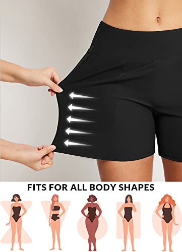 Baleaf Women'S Swim Shorts Tummy Control Modest Swimsuits Bathing Suit Bottoms 5 Inch Board Shorts Beach Trunks With Pockets Black M thumb #1