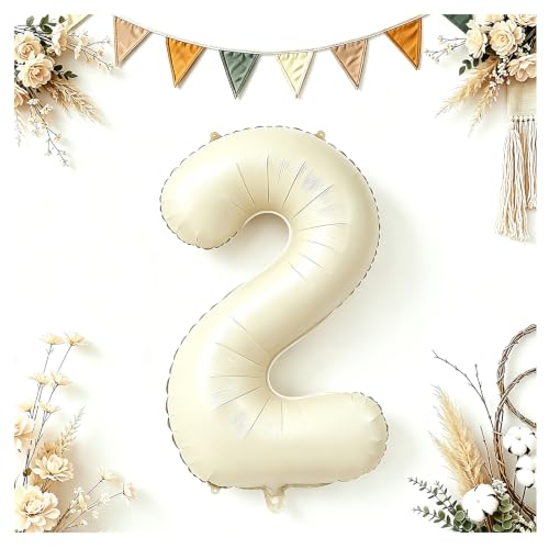 Image of 40 Inch Cream Number 2 Balloon Beige Boho Neutral Party Decoration