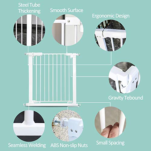 Waowao Narrow Doorway Baby Gate Auto Close Easy Walk Through Pressure Mount White Metal Child Dog Pet Safety Gates Stairs,Doorways,Kitchen And Living Room 24.02-81.50 In (White, 57.87"-61.81") #TOP1