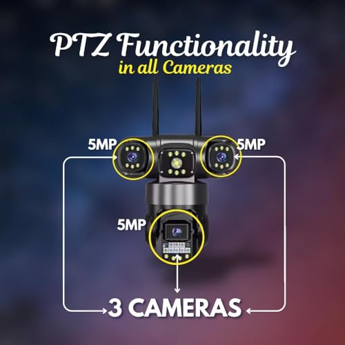 Image of Maizic Smarthome Batman 4G SIM 3-in-1 CCTV Camera (3 * 5MP) | Full HD 360� Pan-Tilt | Triple Lens & Screen | Two-Way Talk | Dual Side Cameras (180� Rotation) | Home Security Camera