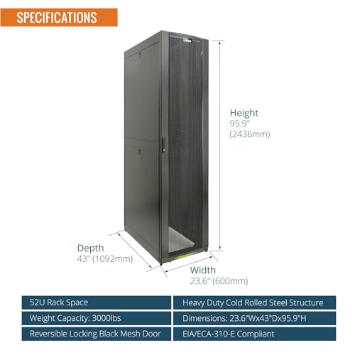 Image of Tecmojo 52U Server Rack Cabinet - PRE-Assembled 24inch Width 43inch Depth IT Network Equipment Cabinet Rack Enclosure with Casters - 3000lbs Weight Capacity(06Black)