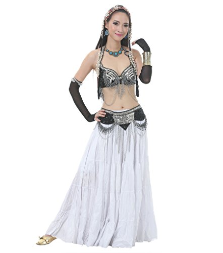 Astage Woman Belly Dance Full Circle Maxi Trible Skirts Linen Bohe Dress White #TOP2