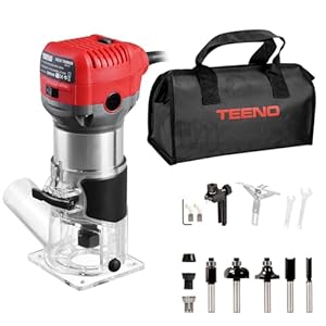 TEENO Fresadora De Madera Rebajadora ElÃ©ctrica 710W 13000-33000 RPM CON EXTRACTOR DE POLVO,5 piezas 1/4» Alicates, 6 Velocidades Variables, Pinza De Base Fija De 6/6.35/8MM,Con Bolsa de lona