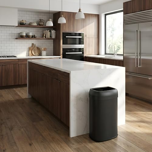 Image of iTouchless 16 Gallon / 61 Liter Open Top Kitchen Trash Can & Recycle Bin, Matte Black Stainless Steel Commercial Grade Garbage Bin with Dual Odor Filters for Office, Garage, Restaurant, and Home
