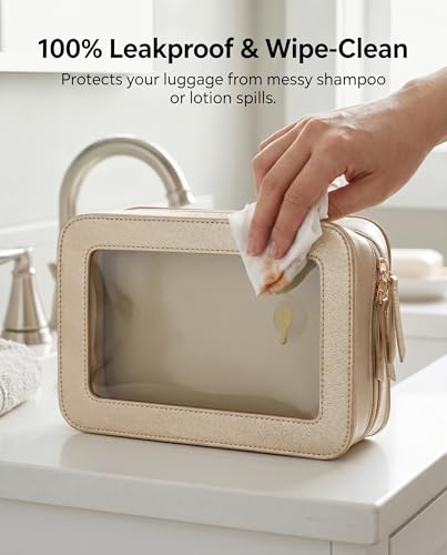 Image of LETGO Clear Makeup Bags, TSA Approved Toiletry Bag with Zipper, Clear Makeup Organizer Fit Carry-on Travel Essentials,Clear Cosmetic Bags for Women Men (C-Gold)