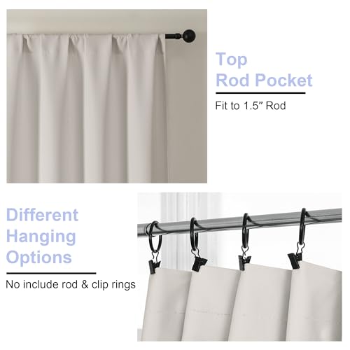 Simplebrand Ava Natural Short Blackout Curtains for Bedroom 45 Inches Long 2 Panels Set, Solid Thermal Insulated, Energy Saving Window Treatment Curtains Blackout Drapes, W40 x L45 Inch, Natural