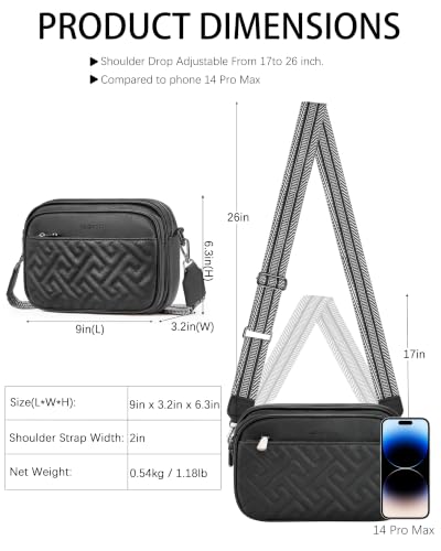 Image of Crossbody Bags for Women,Multi-Pocket Leather Crossbody Purse | RFID Blocking Pockets,Fits iPad,Adjustable Wide Strap,Quilted Exterior,8 Card Slots,Gift Ready