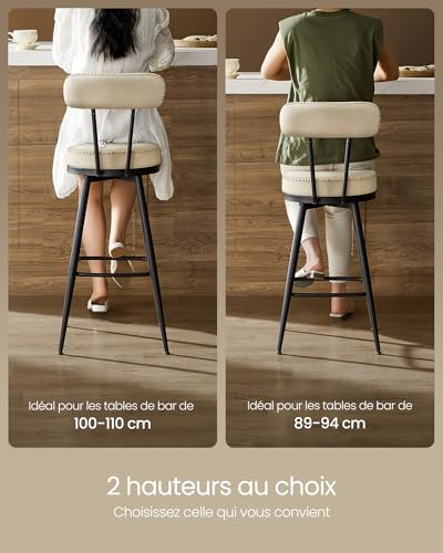 Lot de 2 Tabourets de Bar Pivotants 360° 76 cm VASAGLE