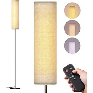 Lithomy Floor Lamp,4 Color Temperature Modern LED Standing Lamp,Stepless Dimmer Remote Control Floor Lamps for Living Room/Bedroom/Office,3000k-7000k Elegant Tall Lamps with Linen Lamp Shade,Timmer