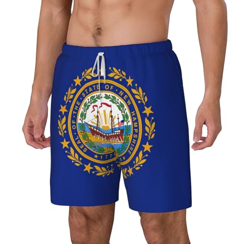 New Hampshire State Flagshort Swim Trunks with Waist Rope and Two Side Pockets Beach Shorts Bathing Suits for Men2