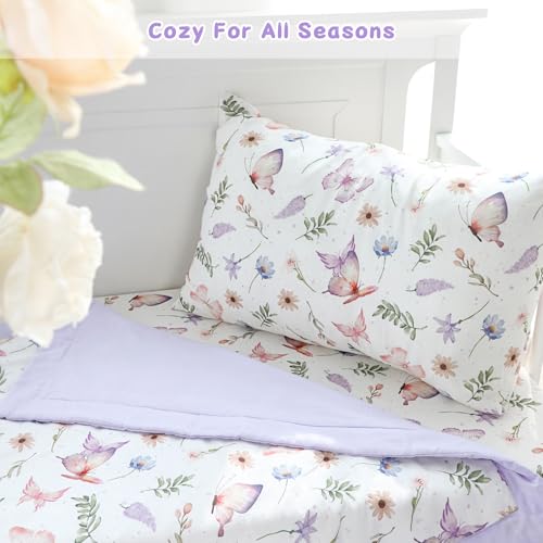 Image of Pea Pod Muslin Toddler Bedding Set 3-Piece - Soft Breathable Crib Bedding with Fitted Sheet, Quilt & Pillowcase for Infant & Kids Bed | Machine Washable Nursery Bed Set (Butterfly)