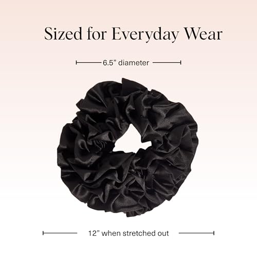 Image of Kitsch Recycled Satin Ruffle Scrunchie - Gentle Hair Scrunchie for Women, Eco-Friendly Hair Tie No Damage, Stylish Ponytail Holder | Ideal Gifts for Women - Black