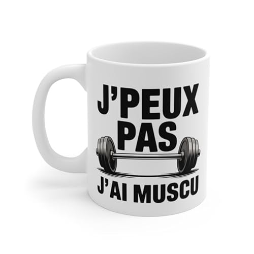 Teecustom Mug Humour J’peux Pas J’ai Muscu – Tasse Céramique 325ml – Compatible Micro-Ondes & Lave-Vaisselle – Cadeau Sport Fitness Musculation