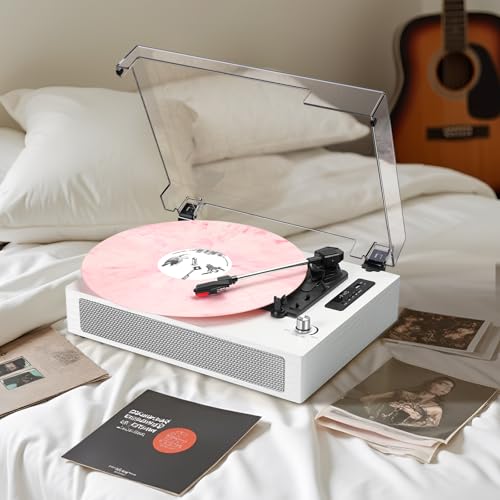Image of Vinyl Records Player Bluetooth with Bulit-in Speaker Vintage Record Player with USB Recording EQ Mode Support Belt-Driven 3-Speed Turntable AUX-in RCA Out, White