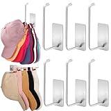 Lanasz 6 Pack Hat Racks for Baseball Caps, Stainless Steel Hat Organizer for Baseball Cap, Hat Holder Storage Organizer, Hat Hanger Strong Adhesive/Wall Drilled for Door, Bedroom, Closet(Silver)
