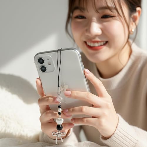 Image of SNOWY SHOP Korean Silver Bow Phone Charm - Cute Heart & Starfish Pendant | Aesthetic Korean Mobile Chain, Bag Hanging & Keychain Jewelry for Girls & Women