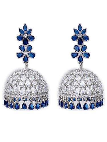 Image of Karatcart Women Silver Plated Blue American Diamond Studded Jhumki Earrings