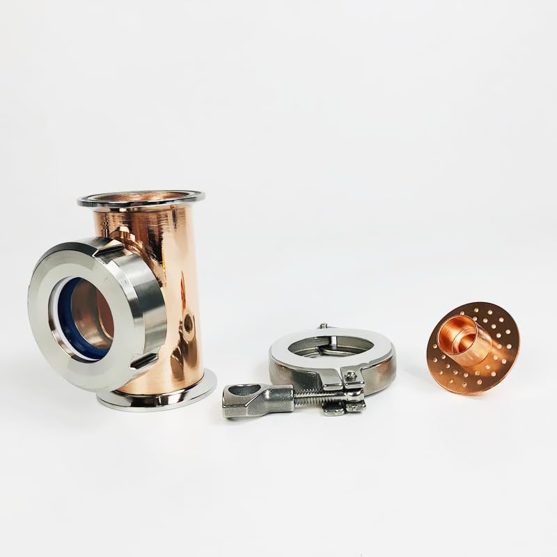 2" 51mm OD64mm Copper Sight Glass Union Tri-Clamp Tee with Copper Bubble Set,Distillation Lens Column for Homebrew, Height 120mm