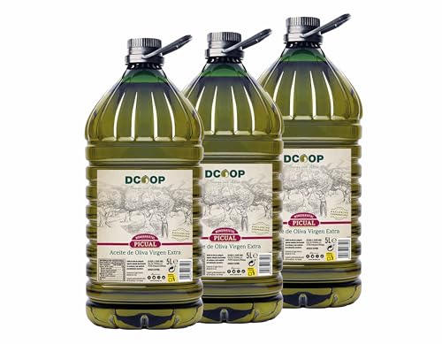 DCOOP Aceite de Oliva Virgen Extra - Variedad Picual, Ideal Para Cocinar, Botella PET Conserva las Propiedades del Producto, Pack 3 x 5 Litros